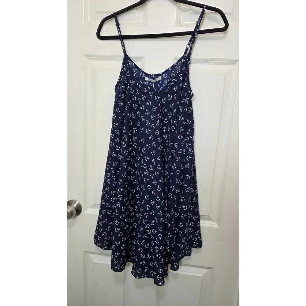 NEW Paradise USA Anchor Print Cover Dress Women's L Navy Blue Nautical Summer‎